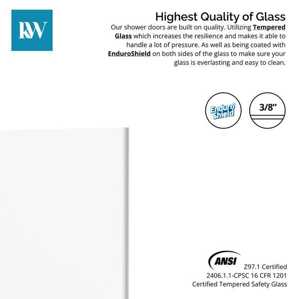 Kobiworks Nirvana 28.75 in. - 27.875 in. W x 76 in. H Frameless Hinged Shower Door in Chrome with 3/8 in. Clear Glass (10 mm)