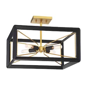 Sable Point 16.5 in 4-Light Sand Black Semi-Flush Mount with Honey Gold Accents