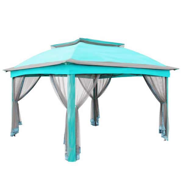11 ft. x 11 ft. Turquoise Steel Pop-up Gazebo with Mosquito Netting