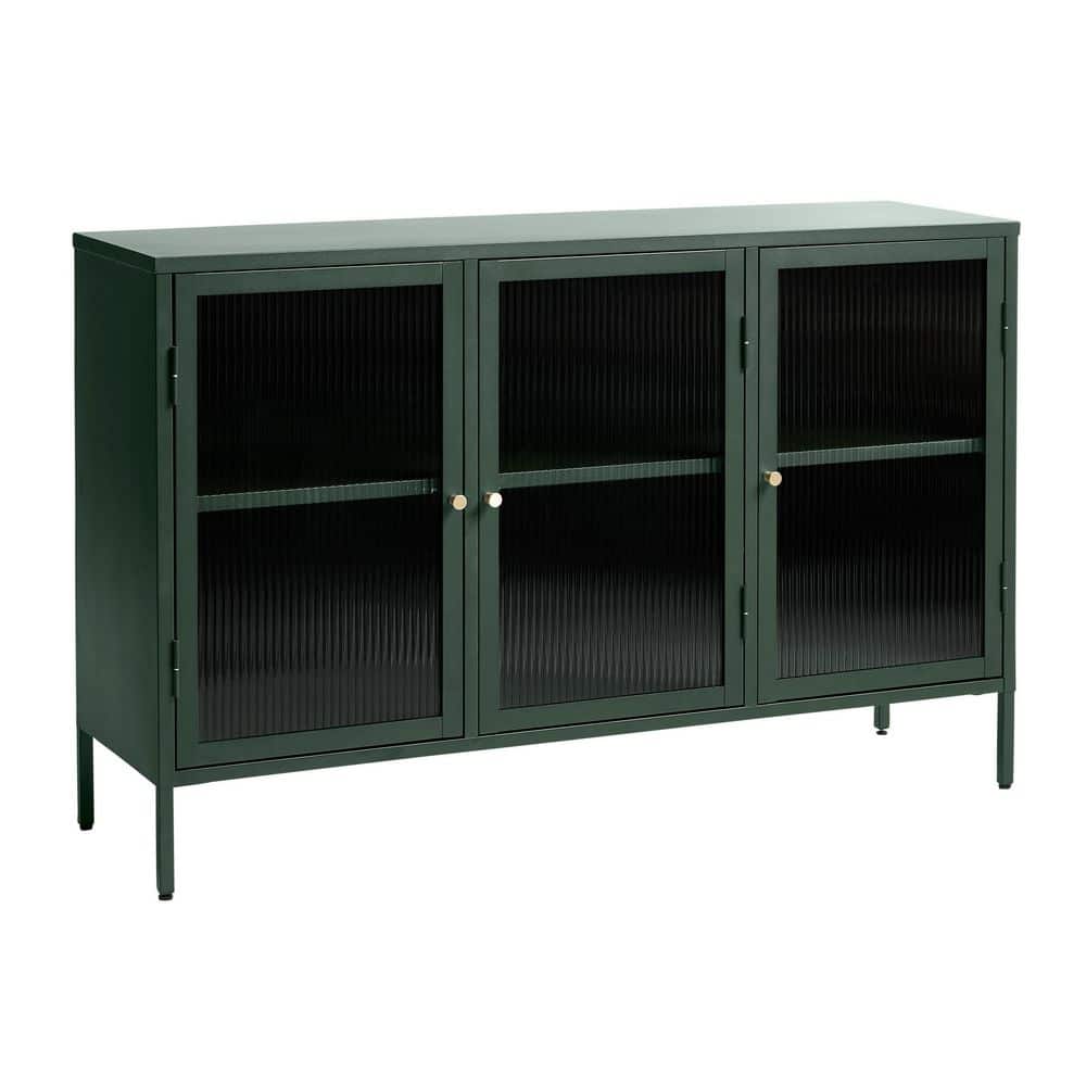 Green Steel and Glass 52'' Sideboard with Gold Hardware