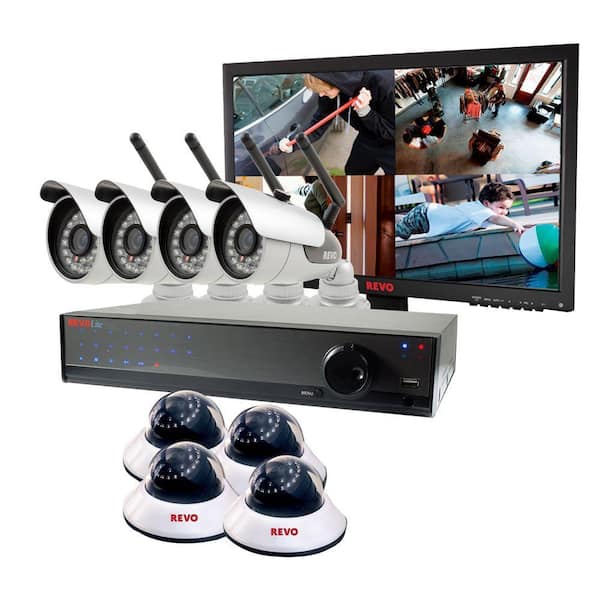 Revo Lite 16-Channel 2TB 960H DVR Surveillance System with (4) 600TVL Wireless Cameras, 4 Wired Cameras and Monitor