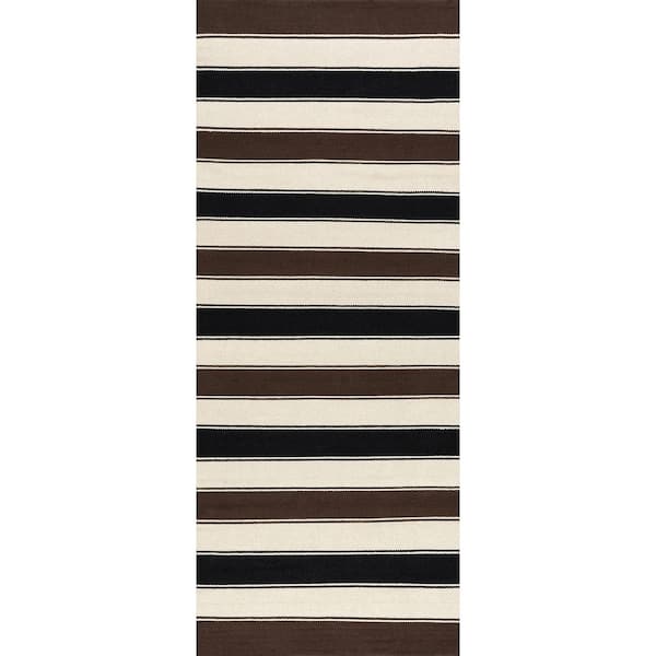 Quest Striped Cotton Multicolor 3 ft. x 8 ft. Indoor/Outdoor Patio Runner Rug