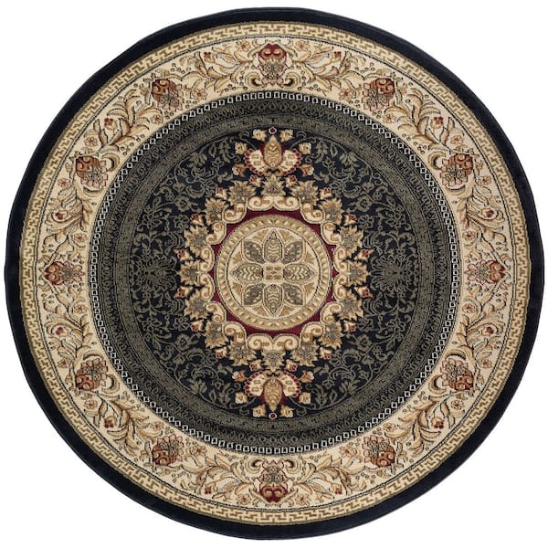 Tayse Rugs Sensation Oriental Black 8 ft. Round Indoor Area Rug
