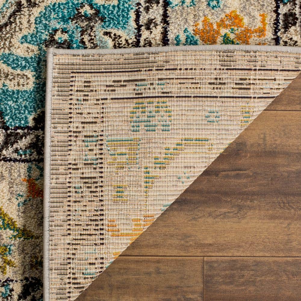 Grey and Orange Medallion 59" Round Synthetic Easy-Care Rug