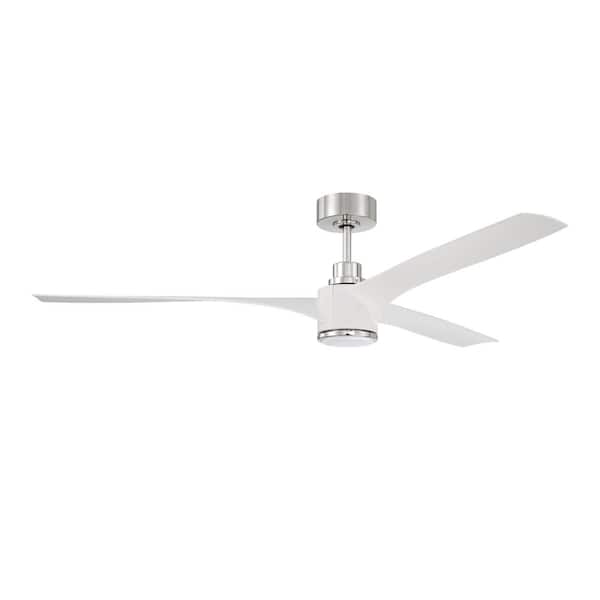 60 in. White/Polished Nickel Finish w/ White Blades Angled Mount Standard Ceiling Fan Integrated LED w/ Remote Included