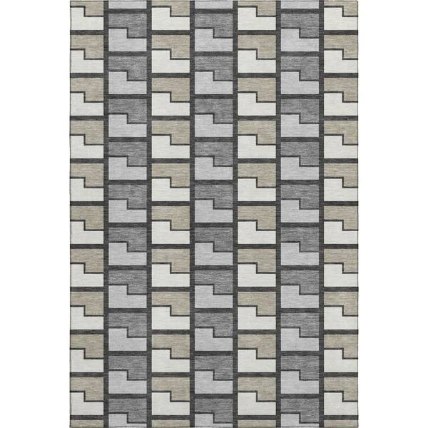 Mayfield Premium Machine Washable Abstract AMF2417 Ivory 10 ft. x 14 ft. Area Rug