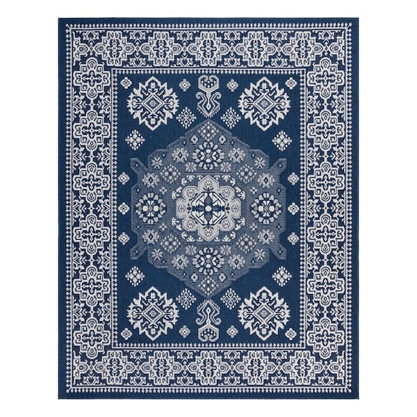 Gertmenian Ringley Gavin Navy 9 ft. x 13 ft. Oriental Medallion Indoor/Outdoor Area Rug