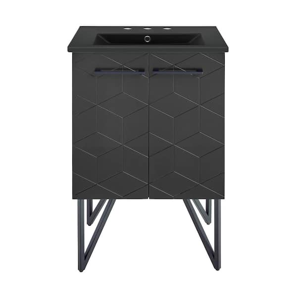 Swiss Madison Annecy 24 in. Phantom Bathroom Vanity in Black with Black, 3-Hole Ceramic Sink Top