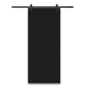 Chevron Arrow 42 in. x 96 in. Fully Assembled Black Stained MDF Modern Sliding Barn Door with Hardware Kit