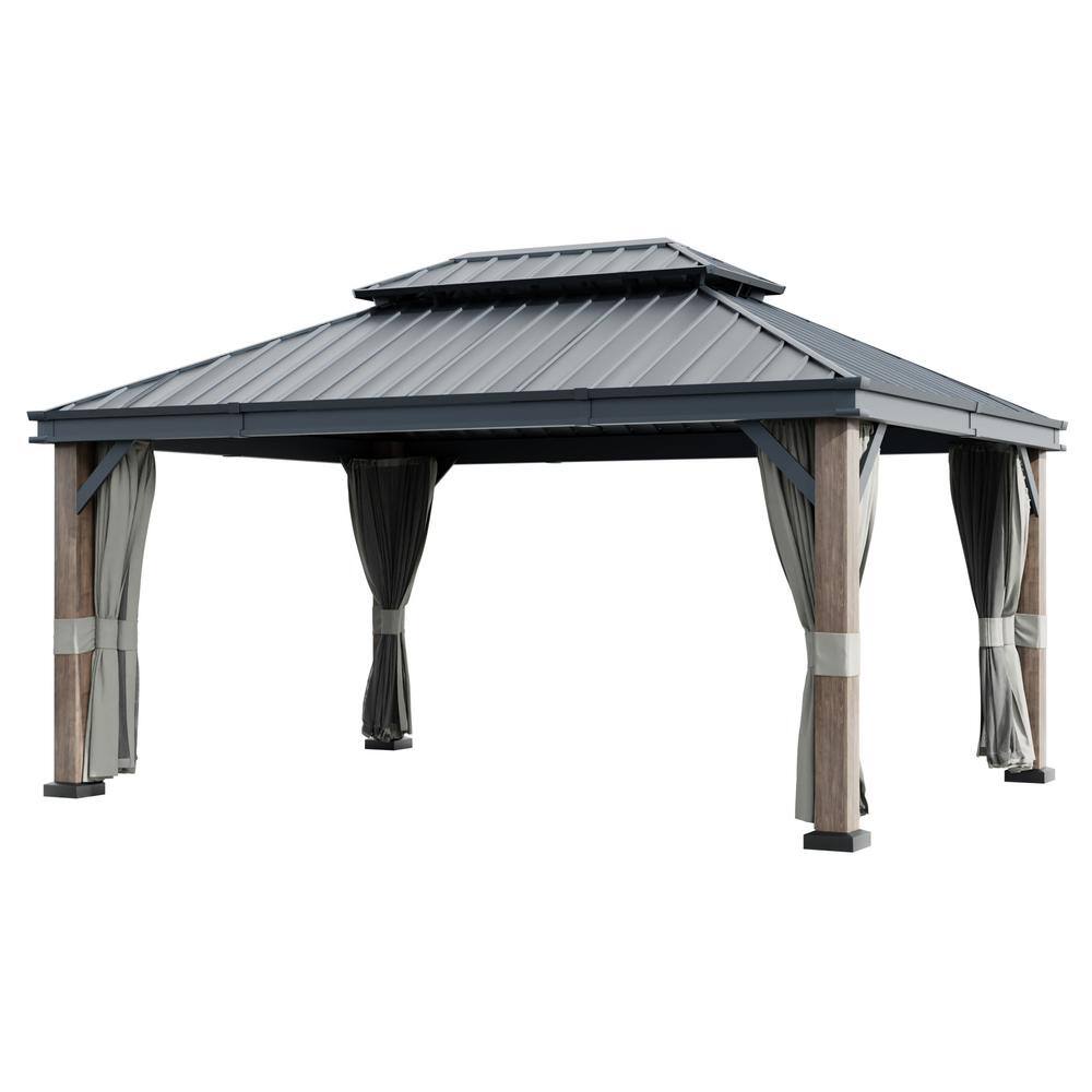 12 ft. x 16 ft. Wood Grain Double Galvanized Steel Roof Gazebo with Mosquito Netting, Ceiling Hook and Curtains price history on PriceWatchPro
