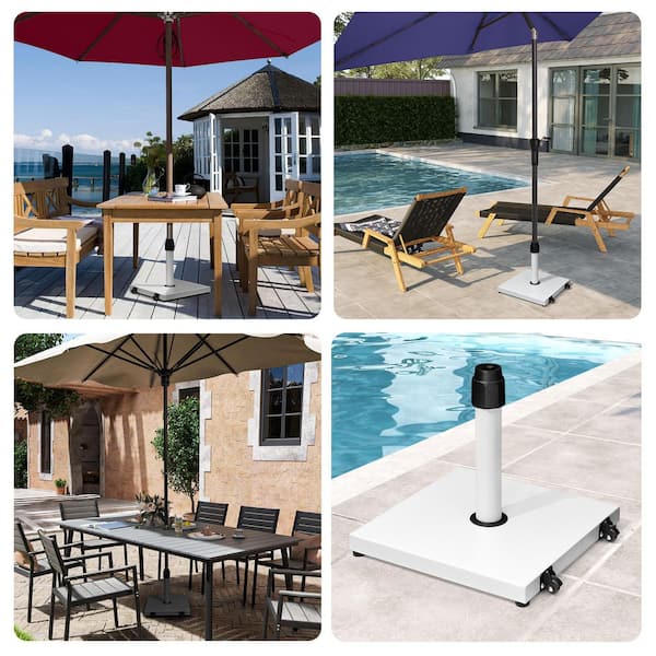 45 lbs. Concrete Cement Metal Patio Umbrella Base in White for Patio Market Umbrella Table Umbrella