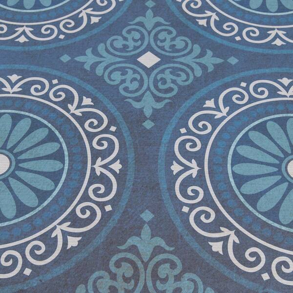 FLOOR ART Quince Navy/Blue 5 ft. x 7 ft. Medallion Vinyl Rectangle Area Rug  8214.42.51 - The Home Depot