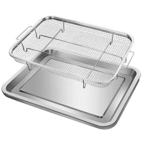Bakeware 2-Piece Stainless Steel Nonstick Air Fryer Basket and Crisper Tray Set Single Oven Rack Oven Cooking