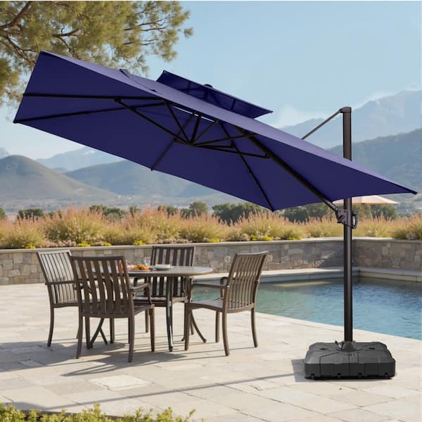 cantilevered navy blue 11 foot patio umbrella Amazon.com : wikiwiki FT 2 Tires Cantilever Umbrella, Offset Outdoor Patio, 6-Level 360Rotation Heavy Duty Large Umbrella with Cross Base, : Patio, Lawn & Garden ideal for backyard entertaining and outdoor meals Pellebant 11 ft. x 11