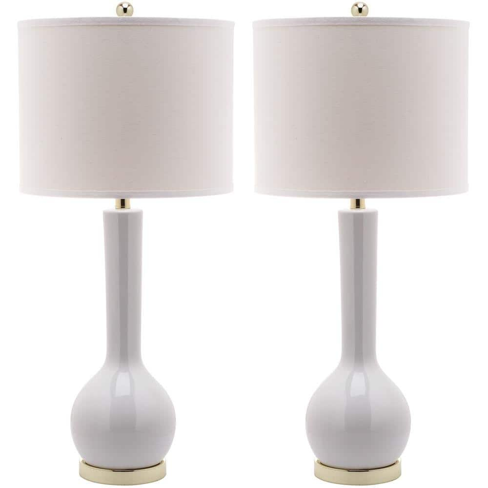 SAFAVIEH Mae 30 5 In White Long Neck Ceramic Table Lamp With Off White   Safavieh Lamp Sets Lit4091a Set2 64 1000 