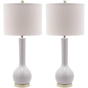 Mae 30.5 in. White Long Neck Ceramic Table Lamp with Off-White Shade (Set of 2)