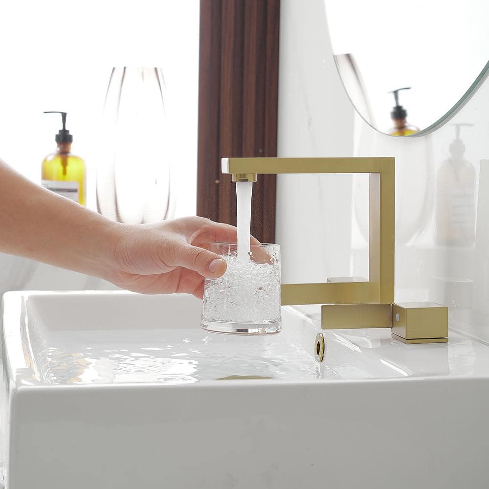 Brushed Gold Widespread Double Handle Mid-Arc Bathroom Faucet