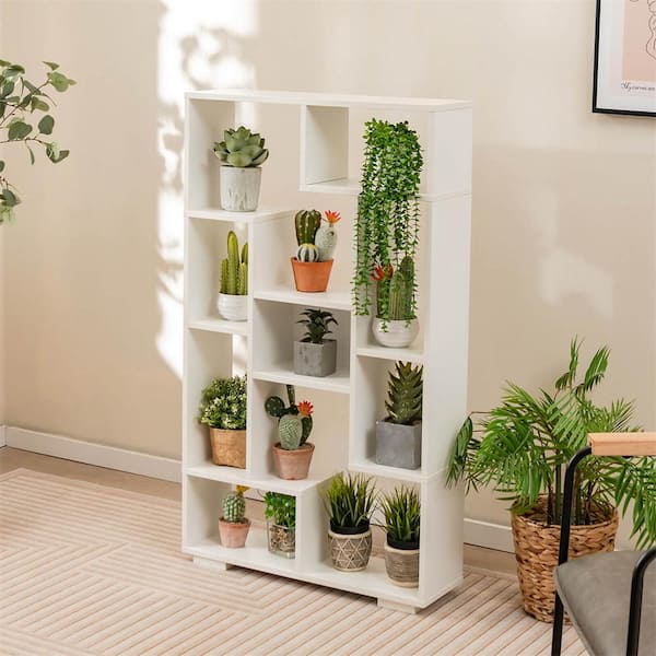 Costway Modern Geometric 47 in. Tall White Engineered Wood 11-Shelf Accent Bookcase with Open Shelves