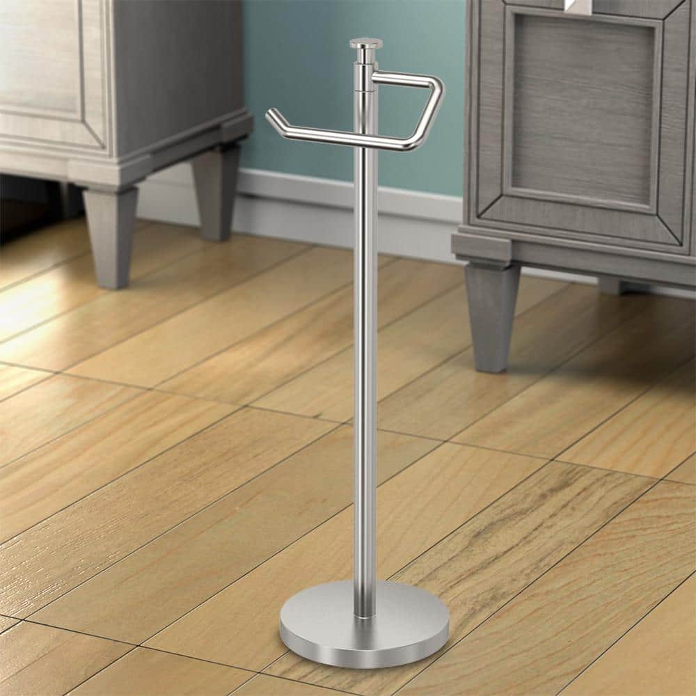 Satin Nickel Freestanding Toilet Paper Holder with Weighted Base