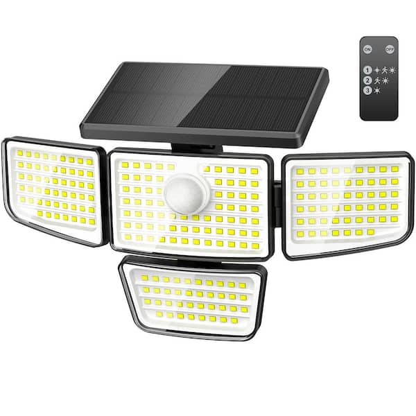 30-Watt 1000 Lumens 176 Integrated LED Black Security Flood Light 270° 4 Head Motion Sensor Solar Wall Lighting