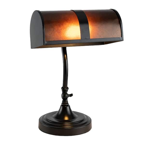 Unbranded 14 in. Metal Dark Brown Bankers Table Lamp with Shade