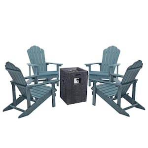 Cumulus Blue 5-Piece Wood Adirondack Chair Patio Fire Pit Conversation Set