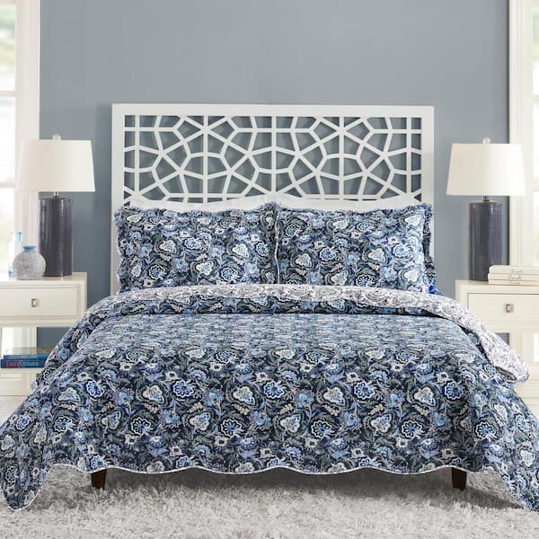 Vera Bradley Java Navy Camo Scallop 3-Piece Blue Cotton King Quilt Set