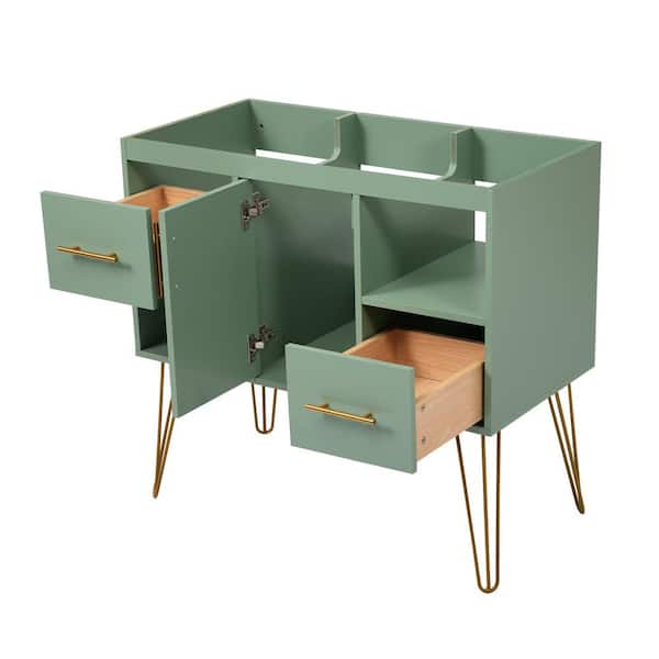 COWLOWN 35.3 in. W x 17.6 in. D x 33 in. H Bathroom Green Linen Cabinet