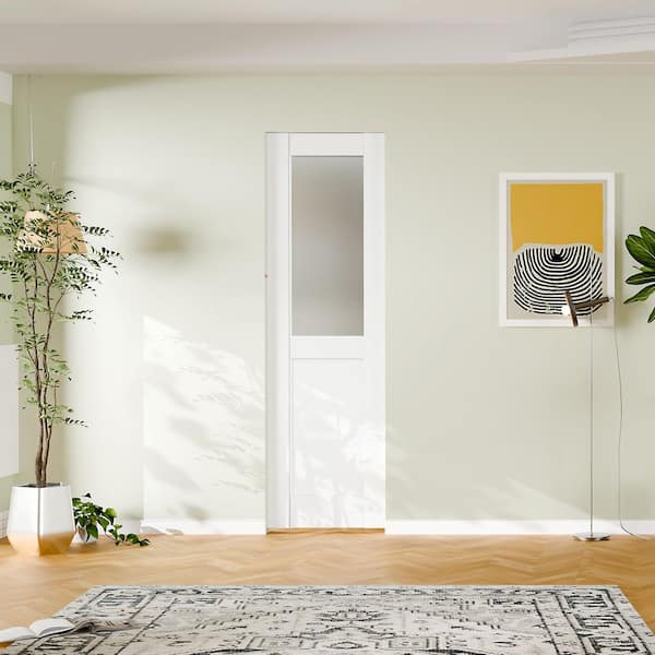 24 in. x 80 in. 1/2-Lite, Frosted Glass, Solid Core, DIY Painted, White Primed, MDF Sliding Door with All Hardware