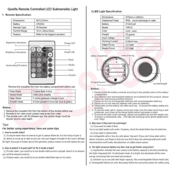 Adrinfly - Submersible Integrated LED Lights Remote Control Battery Powered, RGB Multi Color Changing, 2-Pack