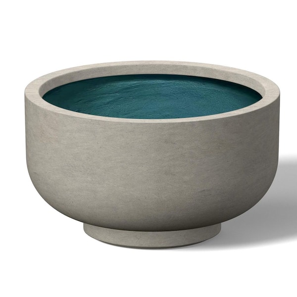 Sapcrete 14 in. Medium Light Gray (Enhanced Interior) Concrete Round Planter / Pot with Drainage Holes