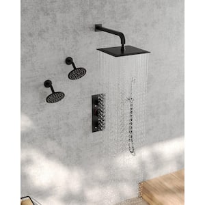 8-Spray Patterns 2.5 GPM 12 in. and Two 6 in. Shower Head Wall Mount Fixed Shower Head with Handheld In Matte Black