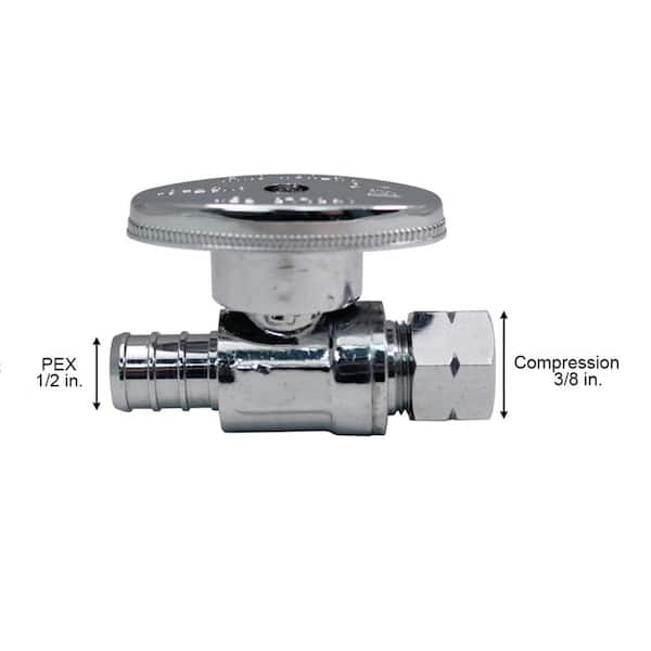 1/2 in. Chrome-Plated Brass PEX-B Barb x 3/8 in. Compression Quarter-Turn Straight Stop Valve