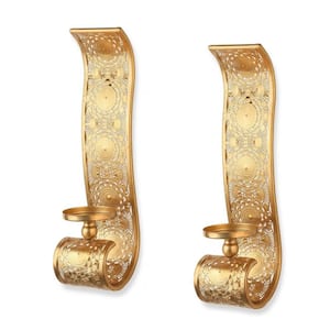 Gold Metal Wall Candle Sconce (Set of 2)
