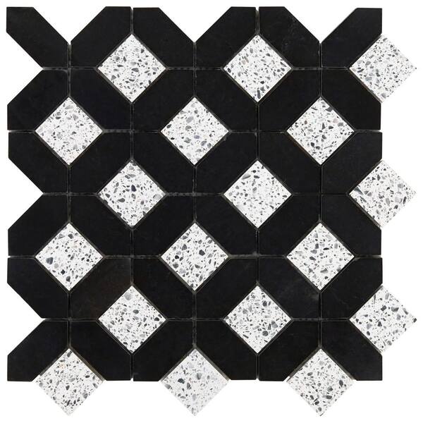 Etched Marble With Antique Mirror Diamonds Mosaic Tile Sample