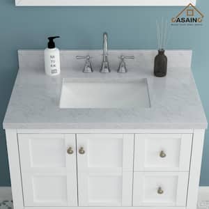 37 in. W x 22 in. D White Italian Carrara Natural Marble Bathroom Vanity Top in White with Single Sink