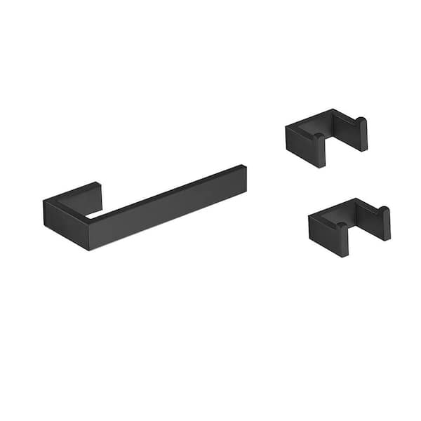 Wall Mounted 3-Piece Bath Hardware Set with Hand Towel Holder Towel Hooks in Stainless Steel Matte Black