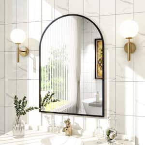 26 in. W x 37.8 in. H Arched Black Modern Aluminum Alloy Framed Wall Mirror