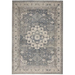 Grey and Ivory 4 ft. x 6 ft. Oriental Power Loom Non Skid Area Rug