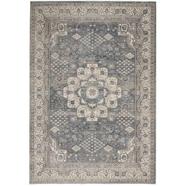 Grey and Ivory 4 ft. x 6 ft. Oriental Power Loom Non Skid Area Rug