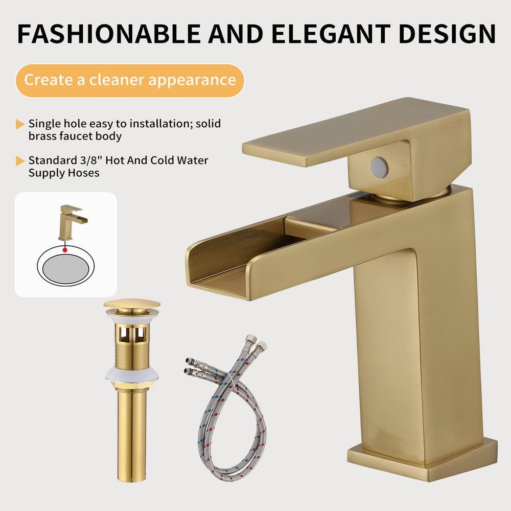 Brushed Gold Single Handle Waterfall Bathroom Faucet