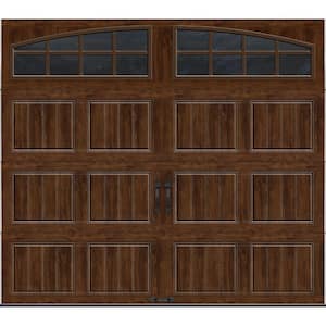 Gallery Steel Short Panel 9 ft x 7 ft Insulated 18.4 R-Value Wood Look Walnut Garage Door with Arch Windows