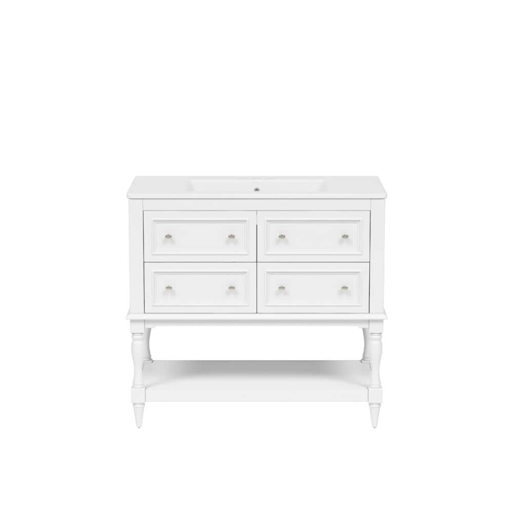 "36"" White Undermount Vanity Sink Set, 4 Drawers, Freestanding Solid Wood Frame Cabinet" price history on PriceWatchPro