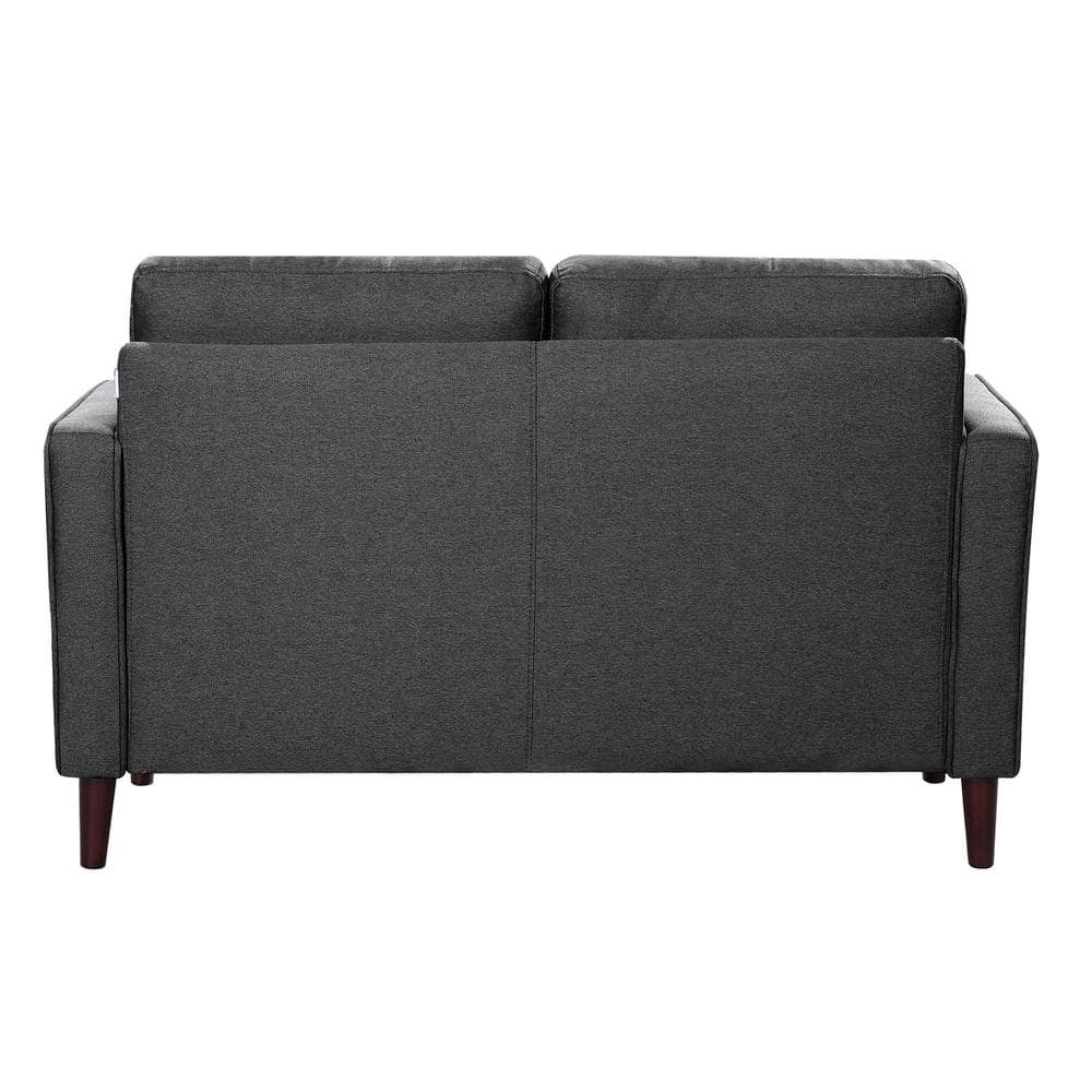 Heather Gray Tufted Microfiber Loveseat with Wood Frame and Removable Cushions