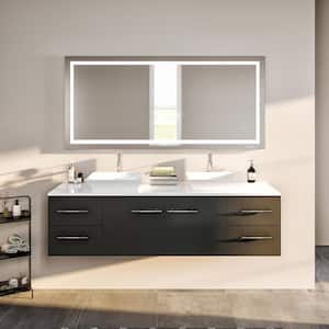 Totti Wave 72 in. W x 16 in. D x 22 in. H Double Bathroom Vanity in Espresso with White Glassos Top with White Sinks