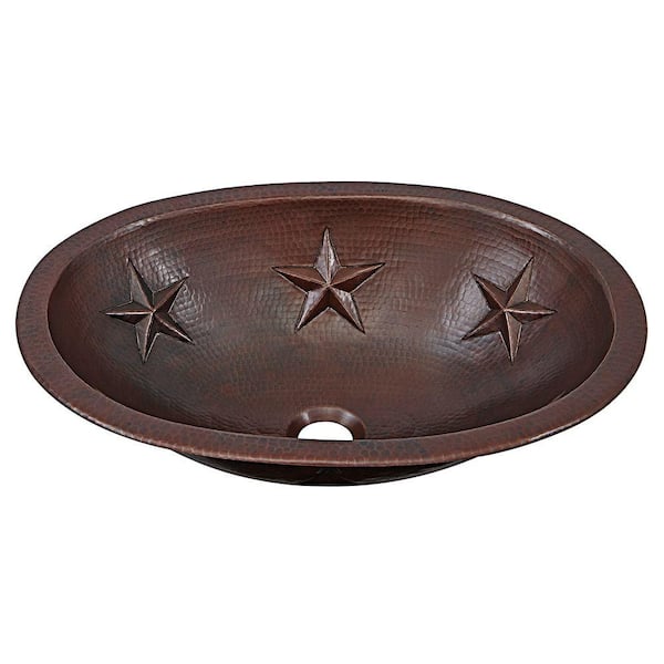 SINKOLOGY Franklin Star Custom Made Dual Mount Handmade Pure Solid Copper Bathroom Sink with Bowl Design in Aged Copper