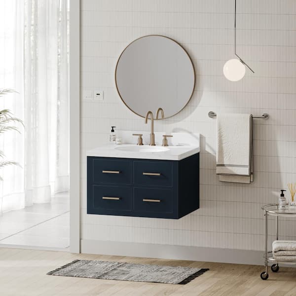 ARIEL Hutton 30 in. W x 22 in. D x 19.6 in. H Single Freestanding Bath Vanity in Midnight Blue with Carrara White Quartz Top