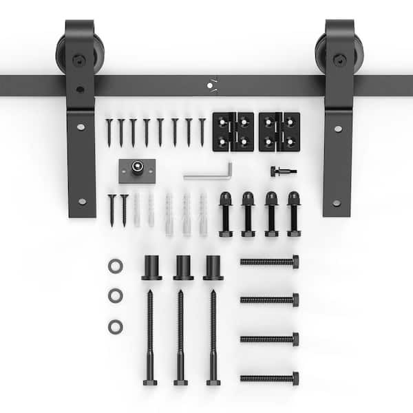 Boyel Living 4 ft./48 in. Black Single Bi-Fold Sliding Barn Door Track and Hardware Kit with J-Shape Hanger for Double Doors