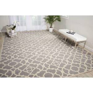 Lovely Lattice Gray 5 ft. x 7 ft. Floral Farmhouse Indoor/Outdoor Patio Area Rug