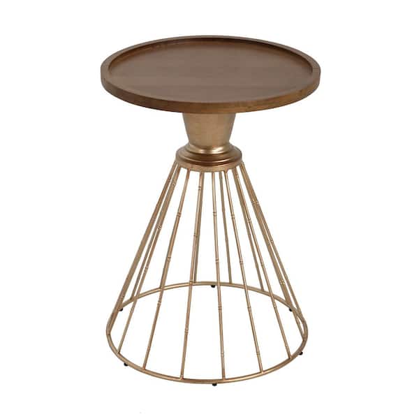 Hollow Edge Vintage Art Pine Side Table, Antique Gold + Natural Color